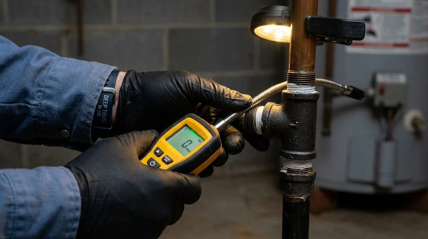 Gas leak detection with electronic sniffer by Johns Plumbing LLC in Phillips