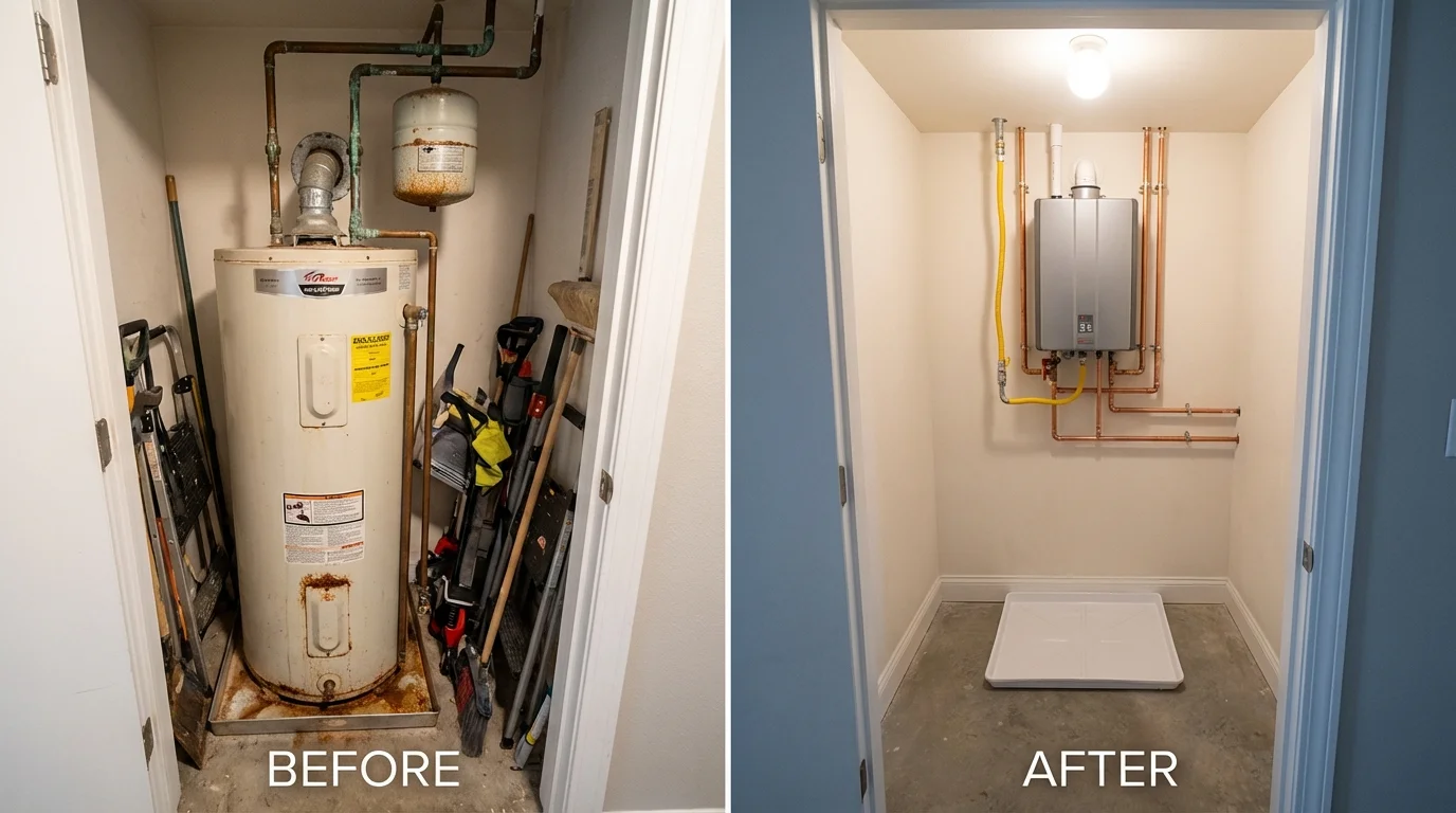 Tank water heater versus wall-mounted tankless unit comparison for Phillips, ME homeowners